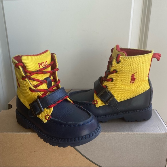 Polo Toddler Ranger Boots Yellow/ Navy Leather - SZ 9 C - Picture 7 of 13